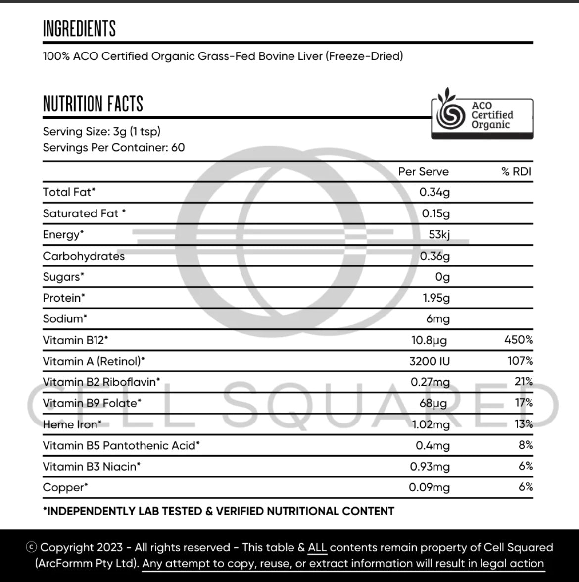 Cell Squared Organic Grass - Fed Beef Liver Powder