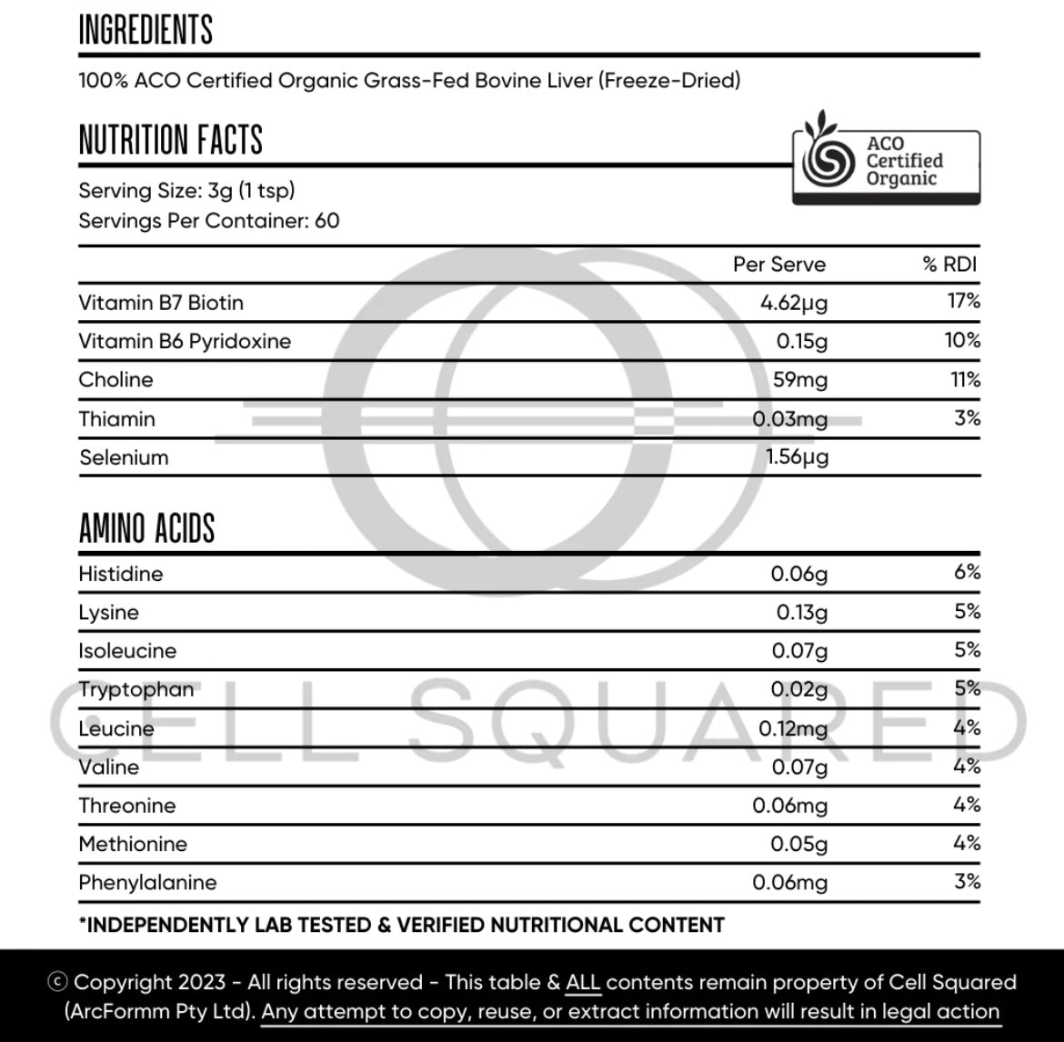 Cell Squared Organic Grass - Fed Beef Liver Powder